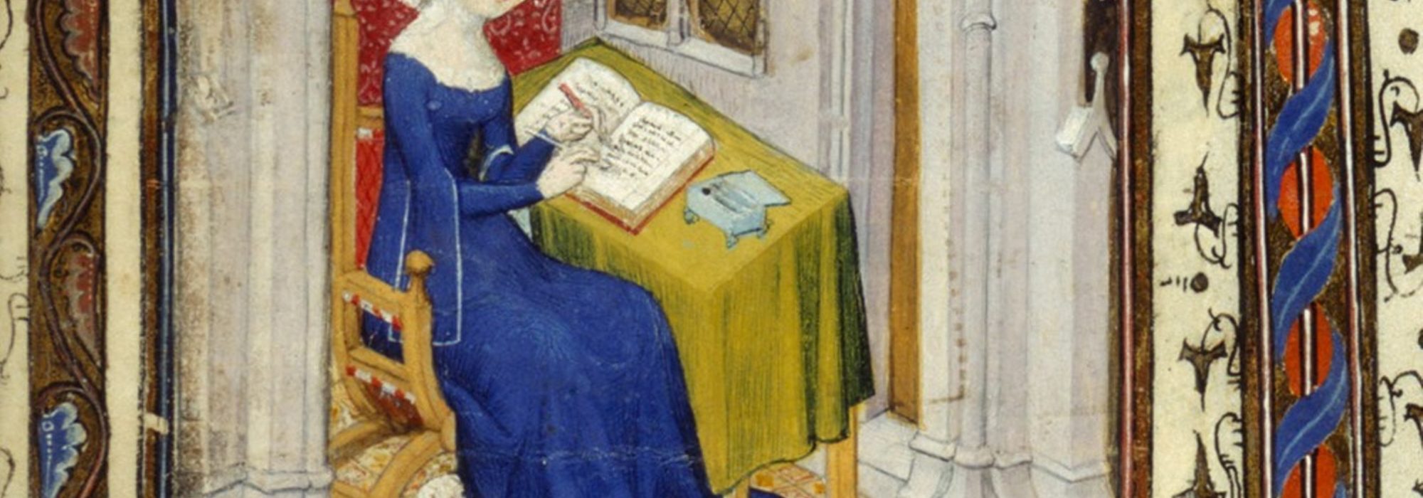 Imagem: miniatura de Christine de Pizan, filósofa e poeta francesa (British Library/reprodução)